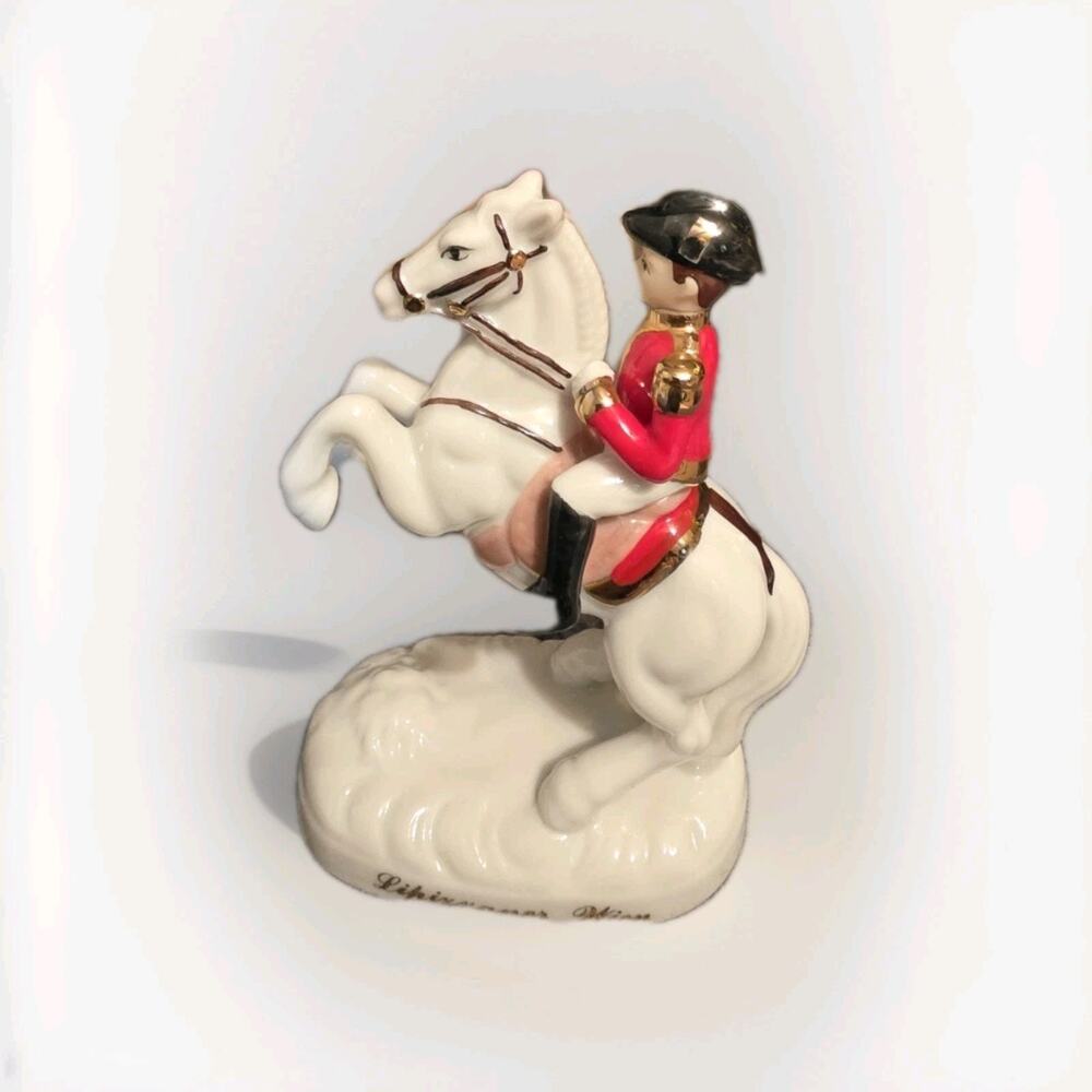 Vintage Lipizzaner Wien Porcelain Horse Rider Figurine White Rearing Horse...